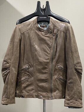 DANIER Brown Distressed Leather Moto Jacket- Women's XL- Never Been Worn